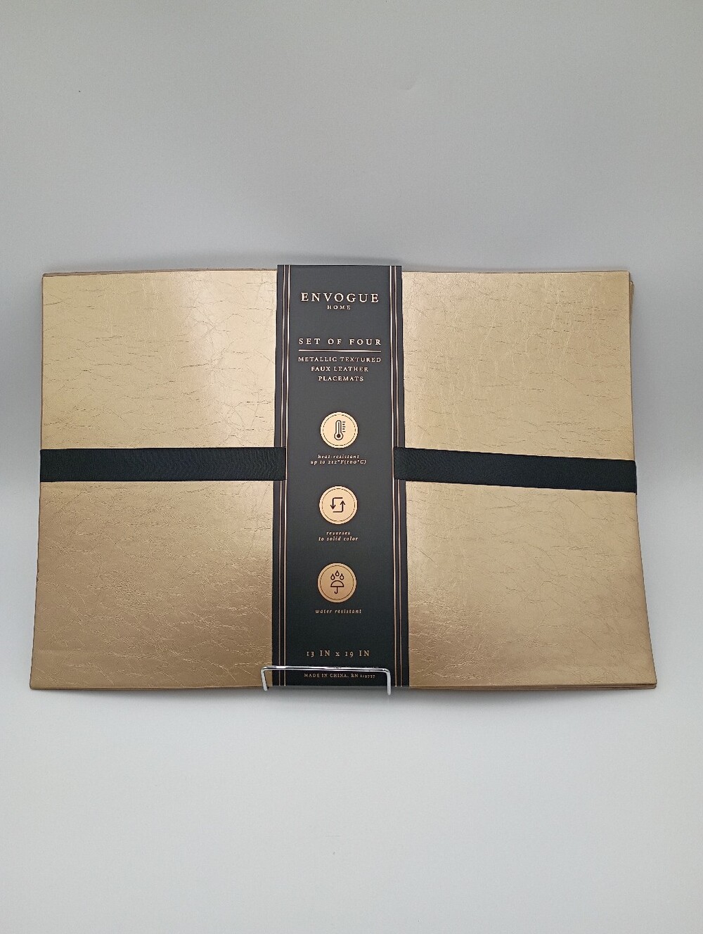 Envogue Home Set Of 4 Metallic Textured Faux Leather Placemats Gold